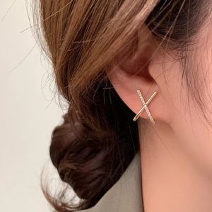 18k Yellow Gold Plated Over Sterling Silver Cubic Zirconia “X” Stud Eearrings
